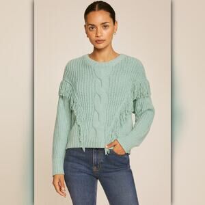 A489 • Chenille Cable Knit Crew Neck Sweater with Fringe